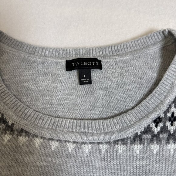 Talbots Womens Sweater Gray Lambswool Blend Fair Isle Nordic Striped Large - Picture 4 of 8